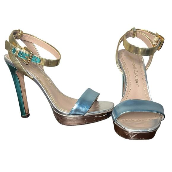 JEAN MICHEL CAZABAT Holiday Metallic Leather High Heel Sandals Women's Size‎ 6.5 - Picture 1 of 12